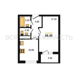 1-комнатная квартира, 39.3кв.м 1-комнатная квартира, 39.3кв.м - изображение 1