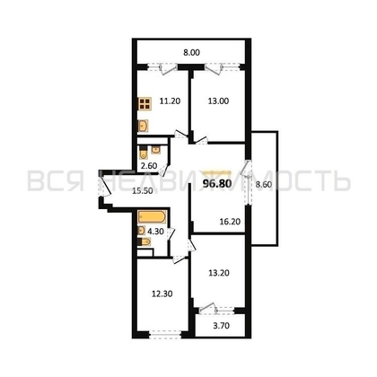 4-комнатная квартира, 96.8кв.м - изображение