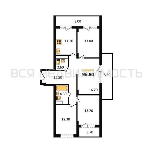 4-комнатная квартира, 96.8кв.м - изображение 0