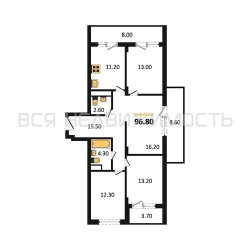 4-комнатная квартира, 96.8кв.м - изображение 0