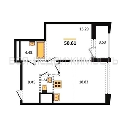 1-комнатная квартира, 50.61кв.м - изображение 1
