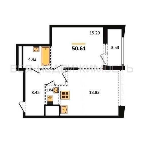 1-комнатная квартира, 50.61кв.м - изображение 0