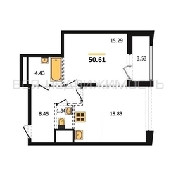 1-комнатная квартира, 50.61кв.м - изображение 1