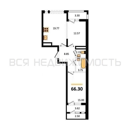 2-комнатная квартира, 66.3кв.м - изображение