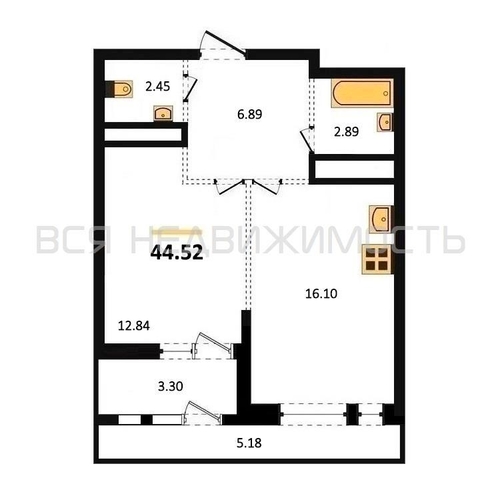 1-комнатная квартира, 44.52кв.м - изображение 0