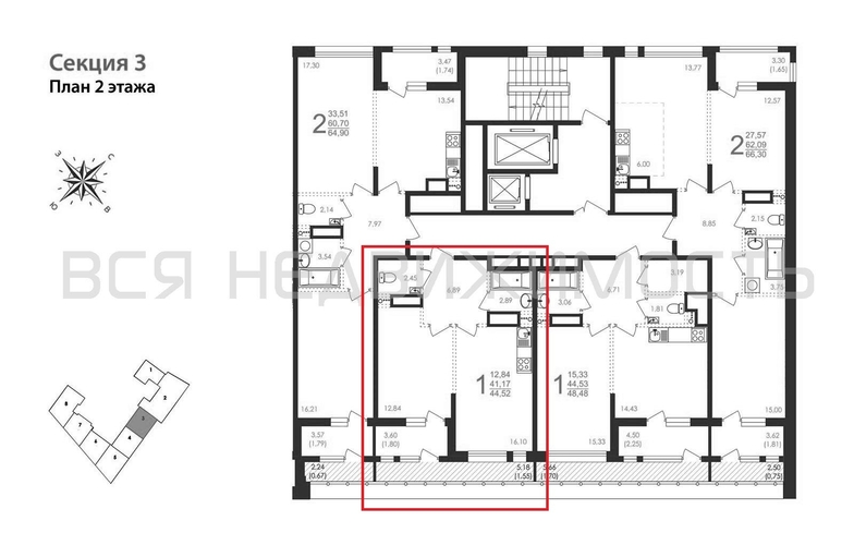 1-комнатная квартира, 44.52кв.м - изображение 1