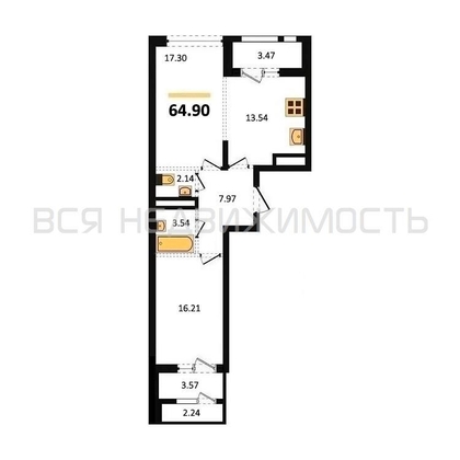 2-комнатная квартира, 64.9кв.м - изображение
