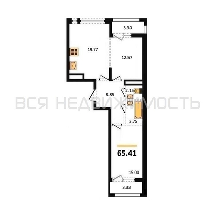 2-комнатная квартира, 65.41кв.м - изображение