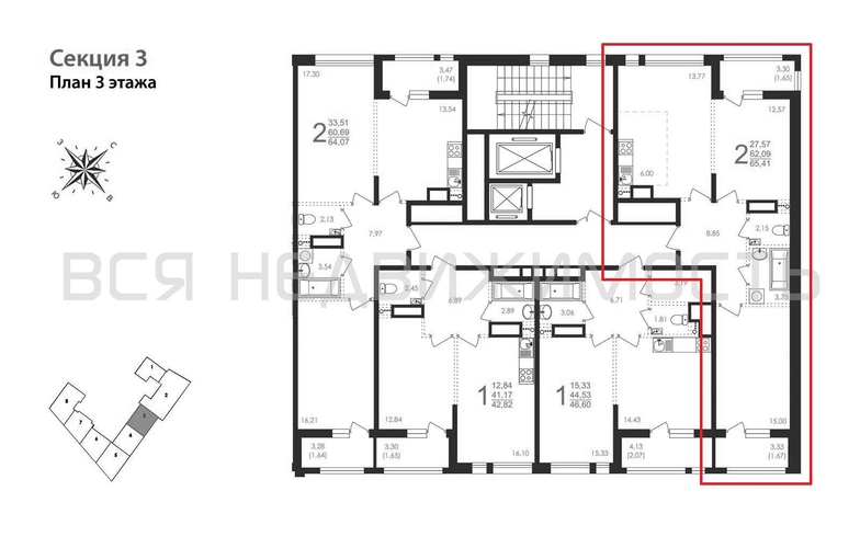 2-комнатная квартира, 65.41кв.м - изображение 1