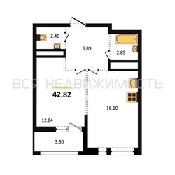 1-комнатная квартира, 42.82кв.м - изображение 1