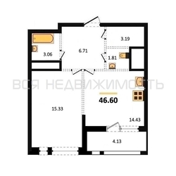 1-комнатная квартира, 46.6кв.м - изображение 1