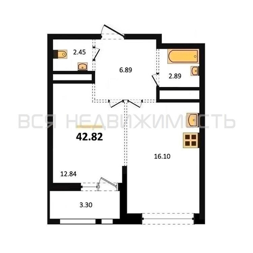 1-комнатная квартира, 42.82кв.м - изображение 0