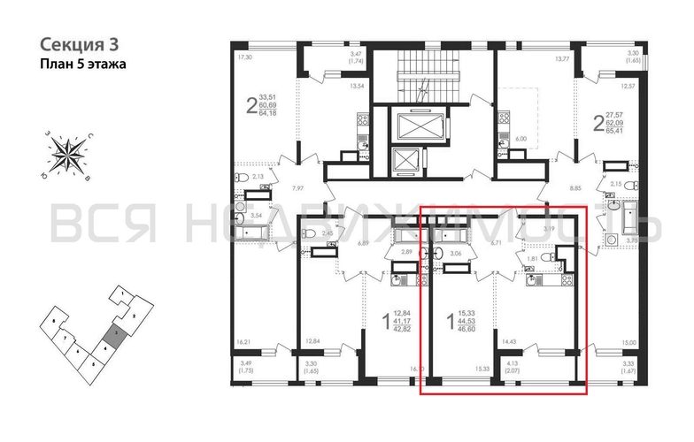 1-комнатная квартира, 46.6кв.м - изображение 1
