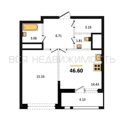 1-комнатная квартира, 46.6кв.м - изображение 1