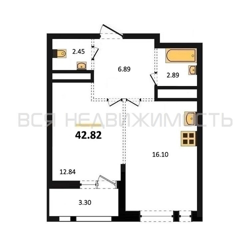 1-комнатная квартира, 42.82кв.м - изображение 0
