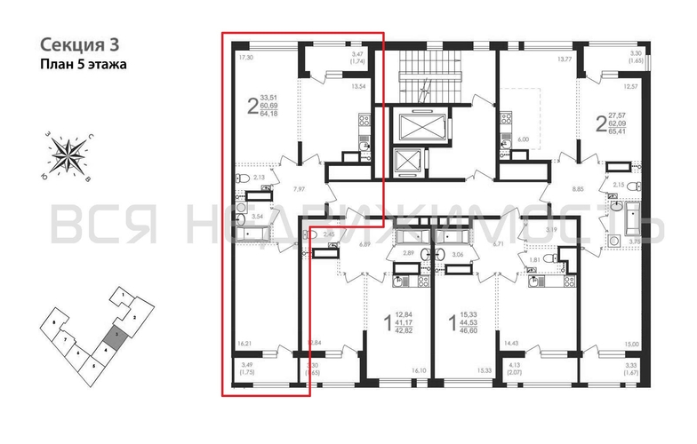 2-комнатная квартира, 64.18кв.м - изображение 1