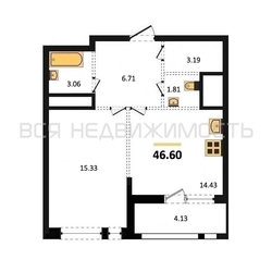 1-комнатная квартира, 46.6кв.м - изображение 1