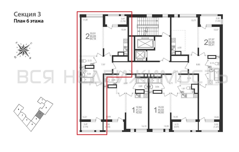 2-комнатная квартира, 64.18кв.м - изображение 1