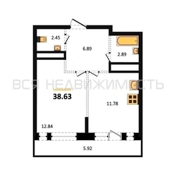 1-комнатная квартира, 38.63кв.м - изображение 1