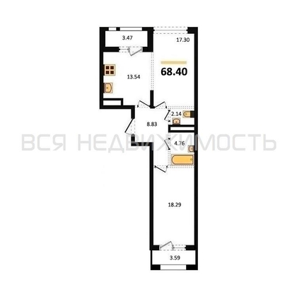 2-комнатная квартира, 68.4кв.м - изображение