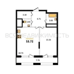 1-комнатная квартира, 53.72кв.м - изображение 1