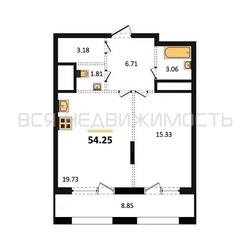 1-комнатная квартира, 54.25кв.м - изображение 1