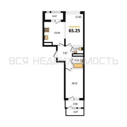 2-комнатная квартира, 65.25кв.м - изображение