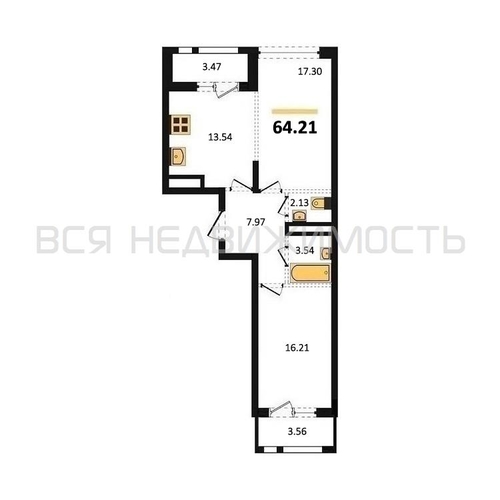2-комнатная квартира, 64.21кв.м - изображение 0