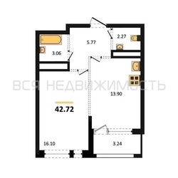 1-комнатная квартира, 42.72кв.м - изображение 1