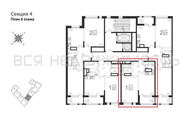 1-комнатная квартира, 42.72кв.м - изображение 1