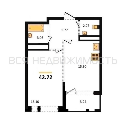 1-комнатная квартира, 42.72кв.м - изображение 0