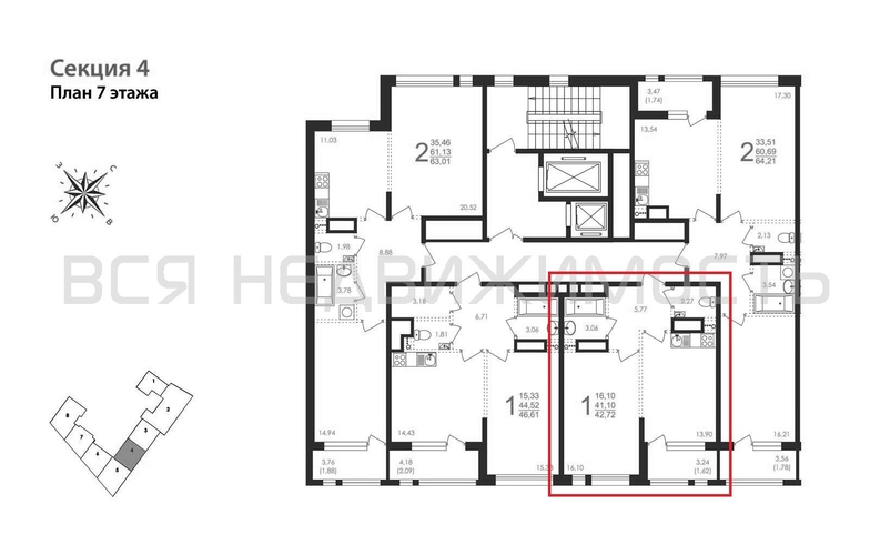 1-комнатная квартира, 42.72кв.м - изображение 1