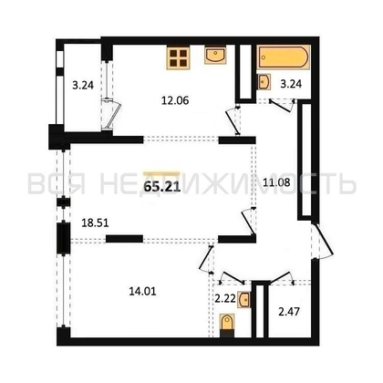 2-комнатная квартира, 65.21кв.м - изображение