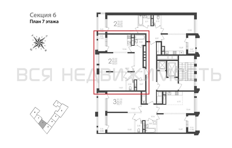 2-комнатная квартира, 65.21кв.м - изображение 1