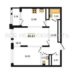 2-комнатная квартира, 65.21кв.м - изображение 1