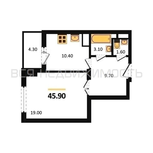 1-комнатная квартира, 45.9кв.м - изображение 0