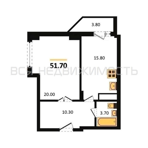 1-комнатная квартира, 51.7кв.м - изображение 0