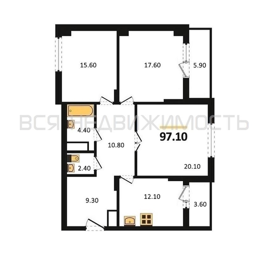 3-комнатная квартира, 97.1кв.м - изображение 0