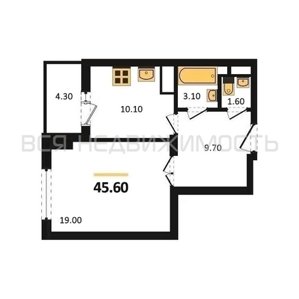 1-комнатная квартира, 45.6кв.м - изображение