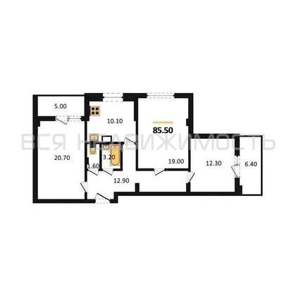 3-комнатная квартира, 85.5кв.м - изображение
