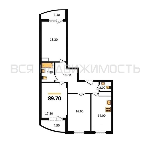 3-комнатная квартира, 89.7кв.м - изображение 0