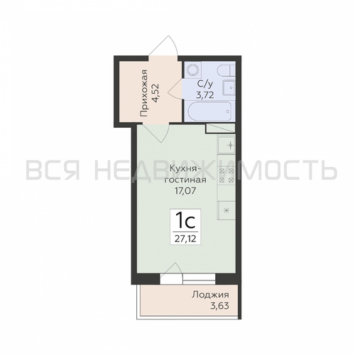 квартира-студия, 27,12кв.м. - изображение 0