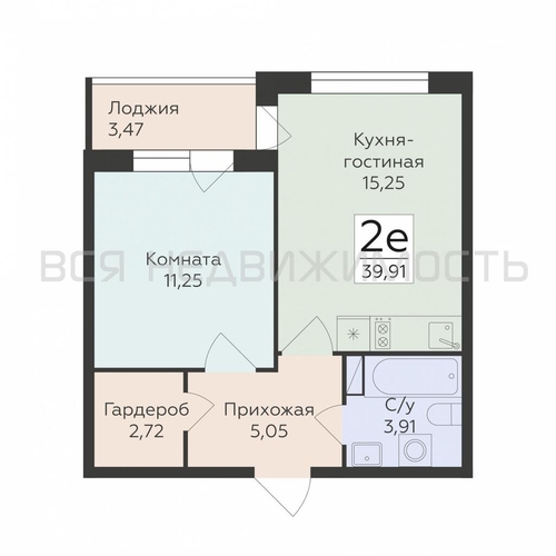 1-комнатная квартира, 39.91кв.м - изображение 0