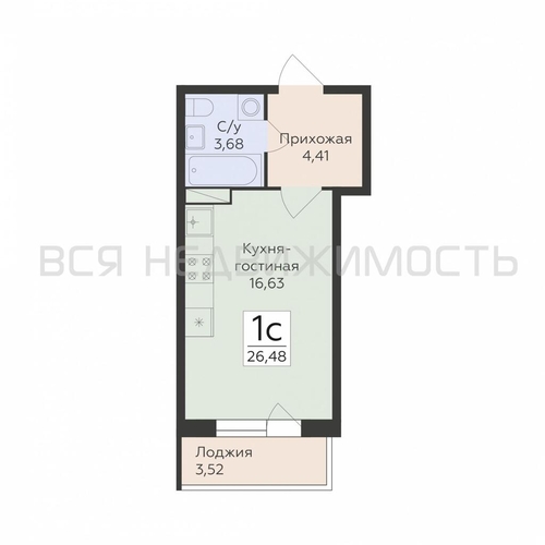 квартира-студия, 26,48кв.м. - изображение 0