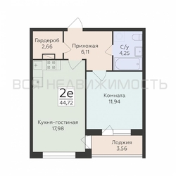 1-комнатная квартира, 44.72кв.м - изображение 1