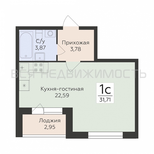 квартира-студия, 31,71кв.м. - изображение 0