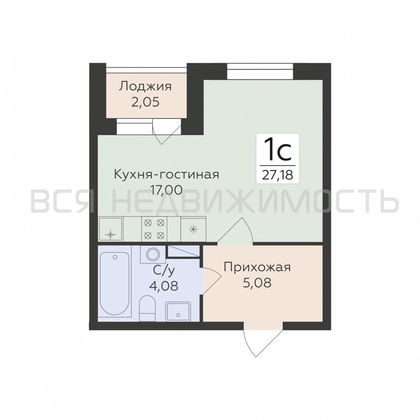квартира-студия, 27,18кв.м. - изображение