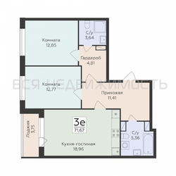 2-комнатная квартира, 71.67кв.м - изображение 1