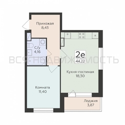 1-комнатная квартира, 44.22кв.м - изображение 1