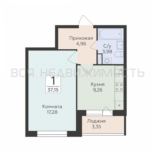 1-комнатная квартира, 37.15кв.м - изображение 0